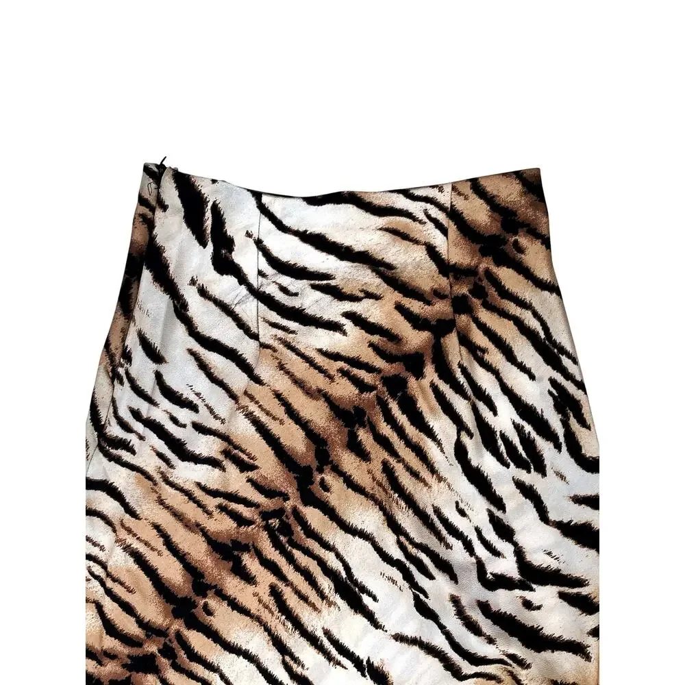 Satin Tiger Animal Print Midi Skirt A-Line 2010s Revival Y2K Street Style EUC